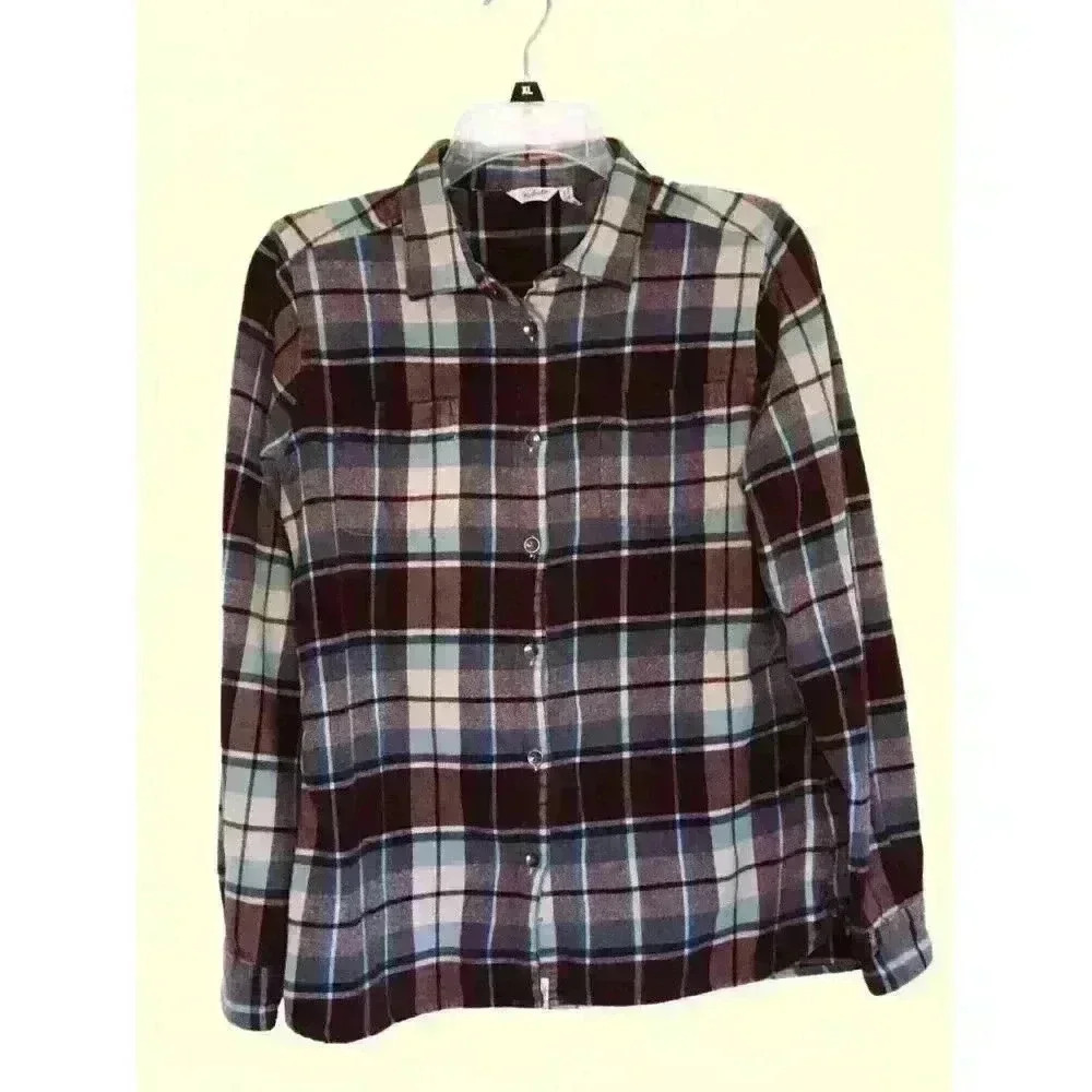 Woolrich women's flannel shirt Large plaid 100% cotton long sleeve - Picture 8 of 8